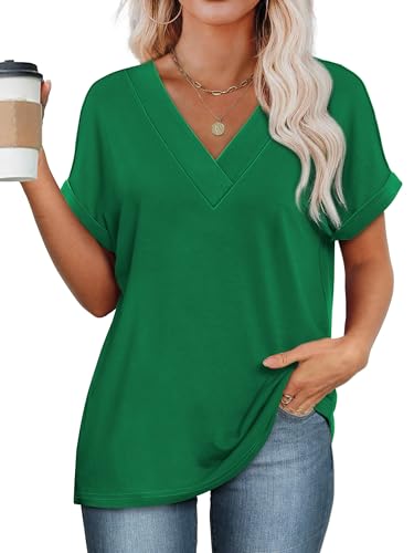 Image of WIHOLL Womens Summer Tops Short Dolman Sleeve Shirts 2026 Fashion V Neck Outfits Clothes