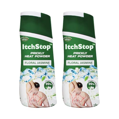 Image of Itchstop Prickly Heat Powder | Fast Cooling Relief from Prickly Heat, Rashes, Itching, Sunburn, Sweat, Excess Moisture, Body Odor, Skin Burning & Irritation | Keeps Skin Fresh, Dry & Free from Bacteria All Day | Fine-Textured Talc for All Ages - Adults & Kids | 150g (Floral Jasmine (Pack of 2))