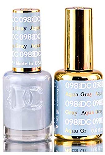 DND DC Blues & Greens GEL POLISH DUO, Gel Lacquer 0.5 oz + Matching Nail Polish Color 0.5 oz, Daisy Nails (with bonus side Glitter) Made in USA (Aqua Gray (098))