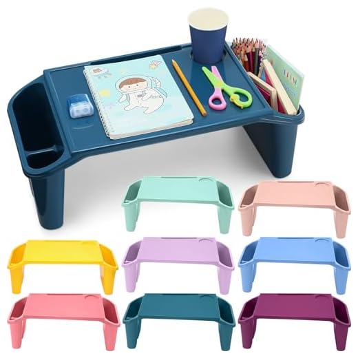 Beeveer 8 Pcs Kids Lap Desk Tray Bulk 19.7x9.6x7.1in Portable Lap Tray for Kids Plastic Table with Side Storage Space for Bed Classroom Laptop Children Car Activity Eating Floor (Cute Colors)