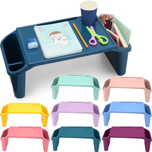 Beeveer 8 Pcs Kids Lap Desk Tray Bulk 19.7x9.6x7.1in Portable Lap Tray for Kids Plastic Table with Side Storage Space for Bed Classroom Laptop Children Car Activity Eating Floor (Cute Colors)