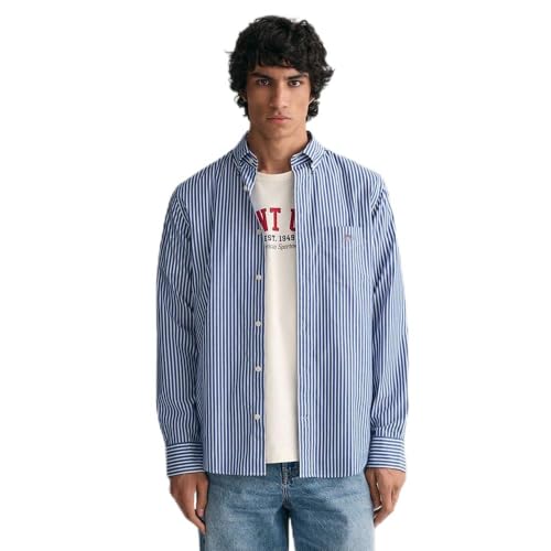 GANT Herren REG POPLIN Stripe Shirt Klassisches Hemd, College Blue,4XL