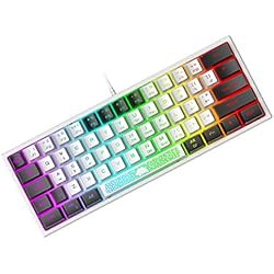 Mini 60% Teclado para Juegos, Mechanical Feel USB Cable Teclado Gaming, RGB Chroma Rainbow Retroiluminado, Compacto 62 Teclas de Colores Mezclados en Blanco y Negro, QWERTY Layout para PC Mac Laptop
