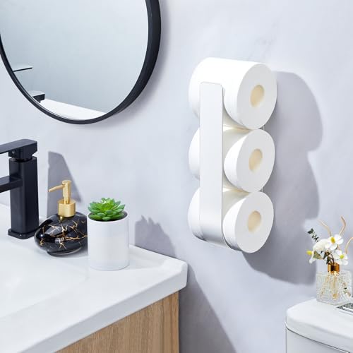 Toilettenpapier Aufbewahrung Wand, Klopapier Aufbewahrung, Toilettenpapierhalter Ohne Bohren, Ersatzrollenhalter Toilettenpapier für 3 Rollen, Selbstklebend Klopapierhalter, Weiß