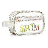 COSHAYSOO Clear SWIM Bag Swimming Pool Day Accessories for Women Teen Girls Bikini Swimsuit Goggle Cap Sunscreen Hair Makeup Organizer, Cute Swimmer Team Gifts Travel Waterproof Small Pouch, Tropical