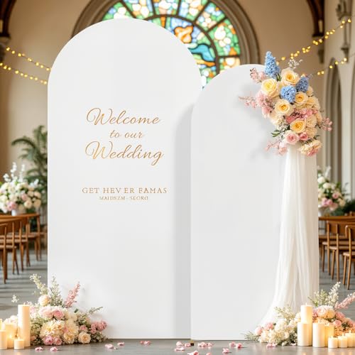 Image of 7.2FT 6FT Arch Backdrop Cover for Wedding, Set of 2 Stretchy Spandex Fitted Arch Stand Cover for Baby Shower, Birthday Party Decor, Chiara Backdrop Cover with Double-Sided Design(White, Blue)
