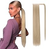 FESHFEN 60 cm lang glatt gewickelt Pferdeschwanz-Verlängerung Kunsthaar Haarverlängerung Haarteil für Frauen 125g
