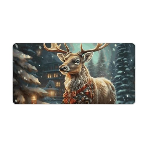 Christmas Gift Reindeer Desk Mat Non-Slip Laptop Writing Pad Large Keyboard Mousepad with Rubber Base 23.6" X 11.8" Desk Protector Mat for Computer, Work, Gaming