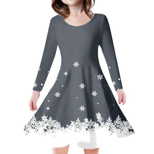Weihnachtskleid Teenager Mädchen, Langarm Kleid Mädchen Weihnachten, Tshirtkleider Rundhals Mit Schneeflocke Muster Kleider Kinderkleid Merry...