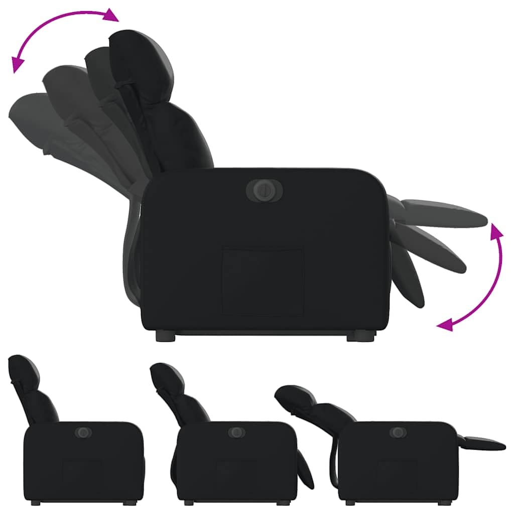 Sillón elevador reclinable eléctrico de piel sintética negra con función de elevación e inclinación automática a 135 grados, estructura estable de madera y metal, bolsillo