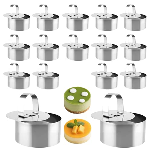 NAMYEUT 16 anillos de postre pequeños de 8 cm, de acero inoxidable, con elevador de prensa, anillos pequeños para tartas, postres, pasteles, postres, manualidades