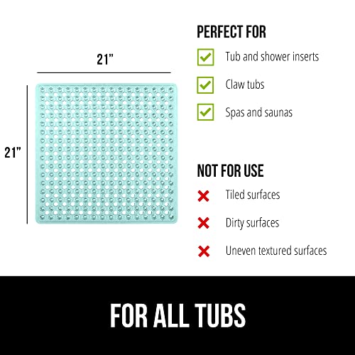 Gorilla Grip Patented Shower Stall Mat, 21X21, Machine Washable, Square Bathroom Bath Tub Mats For Stand Up Showers And Small Bathtubs, Drain Holes Keep Floor Clean, Suction Cups, Soft On Feet, Green #TOP5