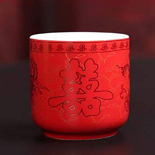 Qwert Chinese Traditional Wedding Teacup, Teacup Set Ceramic Teacup Red Double Happiness With Stainless Steel Filter New Home 1 Teapot 6 Teacup-Red #TOP5