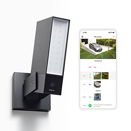 Netatmo Caméra de Surveillance Extérieure Connectée Intelligente avec Éclairage Intégré 12W, Détection des Personnes/Animaux/Véhicules, Vidéo HD 1080p 4MP, Vision Nocturne IR, Stockage Local, NOC-AMZ