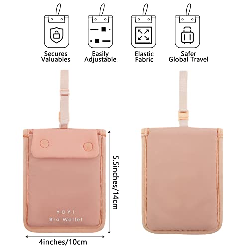 Image of YOYI YOYI RFID Undercover Bra Wallet,Travel Pouch,Secret Pocket - Credit Cards & Money & Valuables with Adjustable,Elastic Strap Suitable for All Bra Sizes Pink -Large
