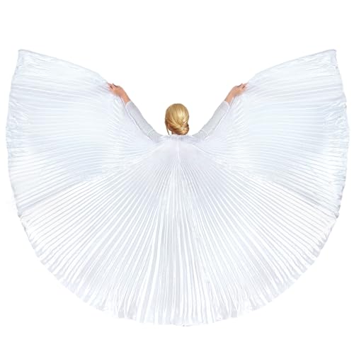Baisdan Belly Dance Isis Wings, Satin Angel Wings for Adults, Rio Wing Halloween Costume, White