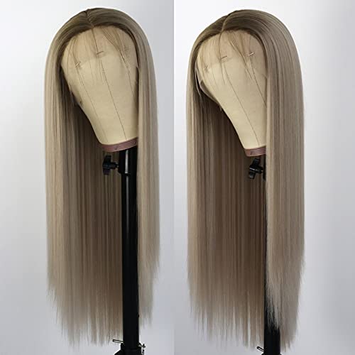 TaBeWay Ombre Blonde Synthetic Lace Front Wig Long Straight Glueless with Baby Hair Heat Resistant Free Part Blonde Lace Front Wig Yaki for Women