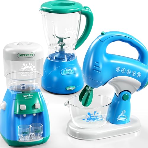 KIZONLY Toy Kitchen Accessories, Kitchen Appliances Play Cooking Set Toys for Kids Ages 1-3 3-5 with Blender, Mixers, Water Dispenser, Light Sound, Pretend Play Birthday Gifts for 3-8 Year Old Girl