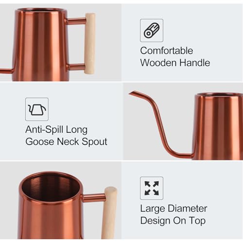 Image of Watering Can Indoor Plants, 35 oz /1000 ml Metal Stainless Steel Watering Can Pot with Long Spout for Indoor House Plants Bonsai Outdoor Garden Flower Decorative (Copper)
