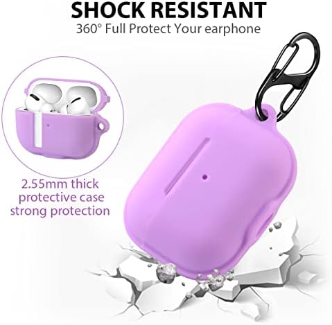 leQuiven Magnetic Case for AirPods Pro Case with Wireless Support, Rugged Protective Case with Carabiner for Airpods Pro, [Front Visible LED] Silicone Shockproof Case Earphone Accessories (Purple)