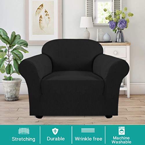 Turquoize Stretch Sofa Slipcover Chair Slipcover 1 Piece Chair Covers For Living Room Armchair Covers Slipcovers With Jacquard Fabric And Elastic Bottom Pet Furniture Protector (Armchair, Black) #TOP4