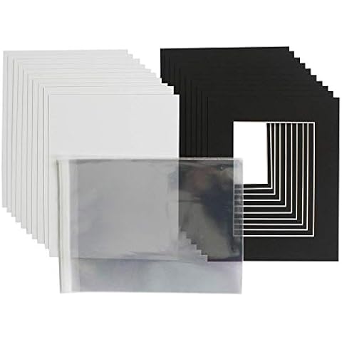 Pack of 10 Picture Photo Mounts Kits -Mats, Backs & Clear resealable Bags. Frame Size 14 x11inch - Inner Window to fit A4 Prints.Choice of White, Black & Antique White (Black) Cover