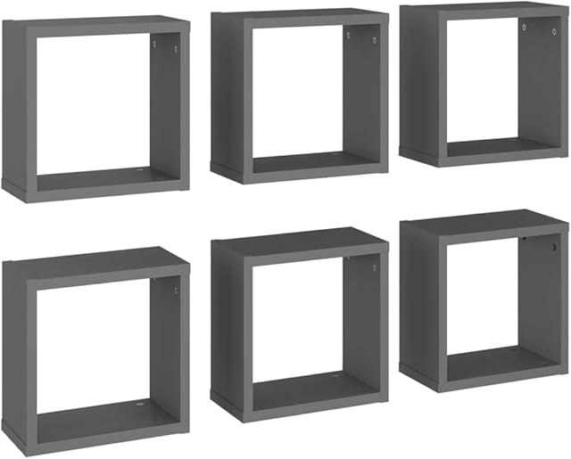 vidaXL 6x Wall Cube Shelf Home Living Room Bedroom Furniture Set Shelving Ledges Storage Wall Hanging Floating Shelf Unit Cube Organiser Grey