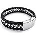 KONOV Jewelry Mens Leather Stainless Steel Bracelet, Wide Cuff Bangle, Black Silver