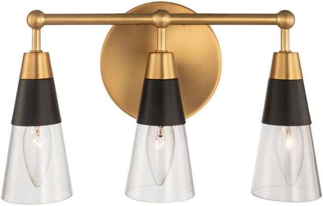 Kalco 513133BNB Ponti - 3 Light ADA Bath Vanity, Matte Black/New Brass Finish with Clear Glass
