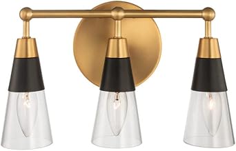 Kalco 513133BNB Ponti - 3 Light ADA Bath Vanity, Matte Black/New Brass Finish with Clear Glass