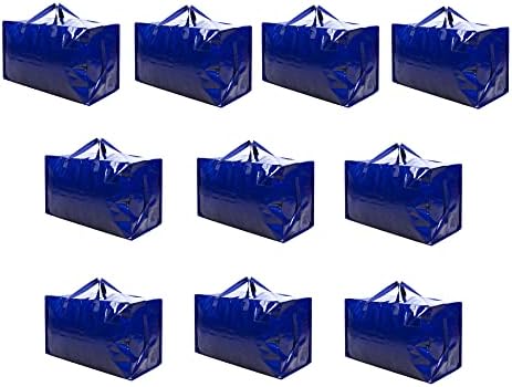 VENO 6 Pack Heavy-Duty Oversize Large Storage Bag Organizer with Zips and Tag Pocket for Moving, Clothes Storage, Laundry Bag, Packing, House Essentials, Sustainable, Water-Resistant (Blue - Set of 6)