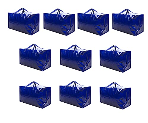 VENO 10 Pack Heavy-Duty Oversize Large Storage Bag Organizer with Zips and Tag Pocket for Moving, Clothes Storage, Laundry Bag, Packing, House Essentials, Sustainable, Water-Resistant (Blue, 10 Pack)