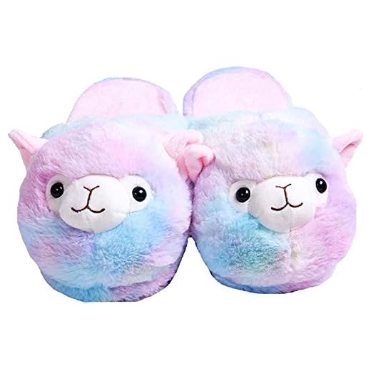 seemehappy Cute Fuzzy Alpaca Plush Slippers- Womens Animal Slippers Novelty Llama Slippers Non-Slip Warm Slippers (Fancy)