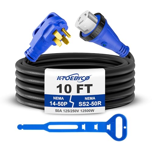 50 Amp 10FT RV Extension Cord, ETL Listed Heavy Duty Copper NEMA 14-50P to SS2-50R Power Cord with Twist Lock and Polarity Indicator