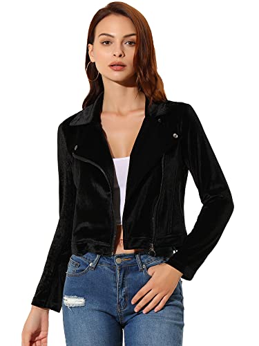 Veste de motard en velours premium avec col à revers aux finitions ajustées pour femme