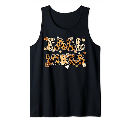 Fall Vibes Groovy Vintage Retro Leopard Autumn Fall Season Tank Top