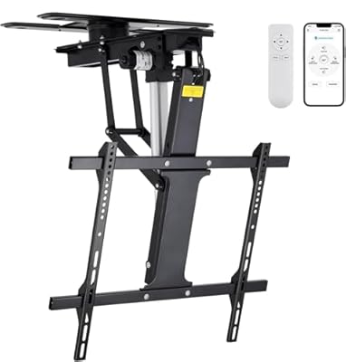 TOPSKY Electric Adjustable Flip Down Swiveling TV Mount with Remote and App Controller, Large Motorized Ceiling Mount for 32 to 75 Inch Flat and Curved Screen TVs (Black)