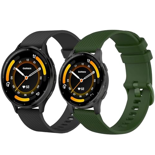 Garmin Vivoactive 4 / Garmin Venu 3 / Garmin Venu 2 �E�H�b�`�o���h�A�N�C�b�N�����[�X22mm�N���V�b�N�\�t�g�V���R���X�|�[�c�����p���X�g�o���h(�u���b�N/�O���[��) 2�{�p�b�N