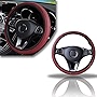 Ajxn 1 PC Car Breathable Steering Wheel Cover, Elastic and Anti-Slip, Four-Season Universal 15 Inch Microfiber Leather Embossed Steering Wheel Cover, Car Interior Accessories (Wine Red)
