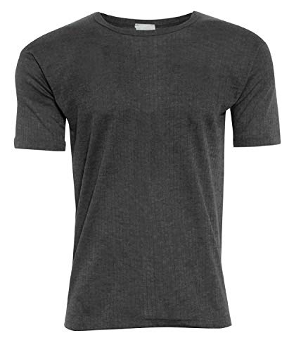T-shirt thermique à manches courtes pour homme - Chaud et brossé - Pour l'hiver, la salle de sport - Sous-vêtements thermiques - Gris - Large Cover