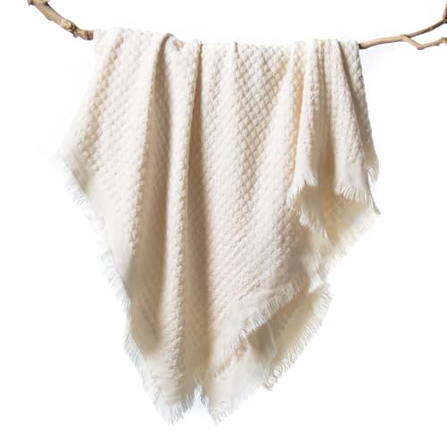 lifein Fall White Throw Blanket for Couch-Soft Boho Knitted Bed Throw Blanket,Cozy Farmhouse Waffle Small Lightweight Blanket&Throws for Autumn,Woman,Chair,Sofa,Home Decor,Gift(White/Cream,50 * 60")