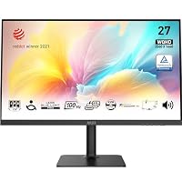 MSI Modern MD272XP 27" Eye Care USB-C 65W PD Height Adjustable Business Monitor, FHD 1920x1080, IPS, Frameless, 100Hz, 1ms, HDMI, DP Port, Speakers, VESA, Black, 3 Year Warranty