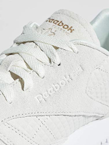 Image of Reebok Women's Classic Leathers Gymnastics Shoes, White Emb White Chalk Sleek Met Emb White Chalk Sleek Met, 7.5