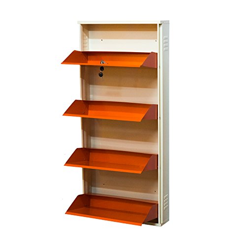 Image of DELITE KOM 24 Inch Wide, 4 Shelf Metal Shoe Rack Wall Mounted for Home with Central Lock Holds Upto 12 Shoes or 20 Slippers Pair | 1 Year Warranty | (54 x 24 x 5 Inch, Ivory Orange) DIY Space Saving