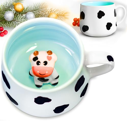 Linda caneca 3D divertidas canecas de vaca figura animal interior - caneca com decoração de vaca fresca - lindo Kawaii presentes doces para mulheres tia amigo como caneca de café caneca divertida