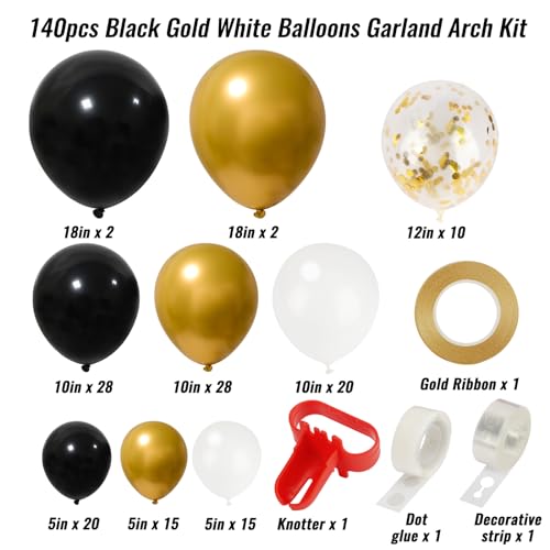 image for RUBFAC 140pcs Black and Gold Balloon, Balloons Garland Arch Kit, 5 10 
