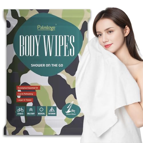 TIEJIANDAN Deodorizing Shower Wipes for Bathing No Rinse 【30 * 20 INCHES】1PC,Extra Thick Large Body Wipe for Travel Gym Bed Patient,Individual Packaging All Natural Wipes for Training Camping W001