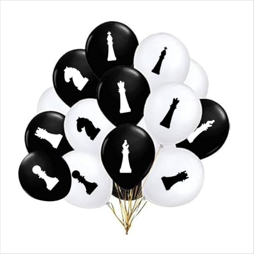 Image of HK Balloons Chess Theme Black & White Balloons Set for Kids Birthday Party Decoration | Chess Themed Latex Balloons Kit for Boys & Girls | Helium Supported Party Supplies | 60 Pcs