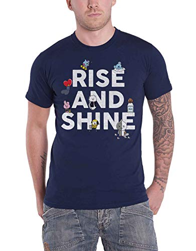 Image of BT21 Official T Shirt BTS Rise and Shine K-Pop Koya Shooky Mang Official Unisex S Blue