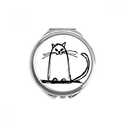 Espejo redondo portátil con diseño de gato rizado y sonrisa para maquillaje de bolsillo